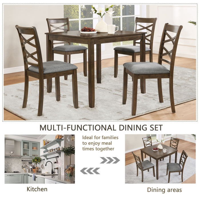 5 Piece Dining Table Set & 4 Chairs - Walnut