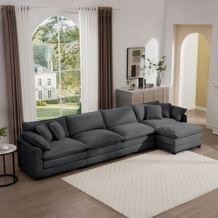 Modular Oversized Cushion Sofa With Ottoman, Low Back, Deep Seating Sofa Set