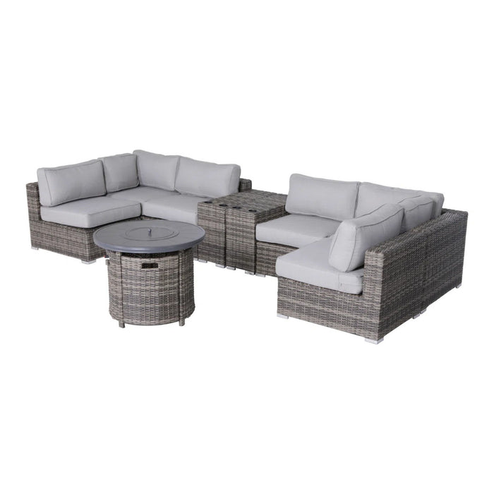 Wicker Outdoor Lounge Set With Cushions And Fire Pit