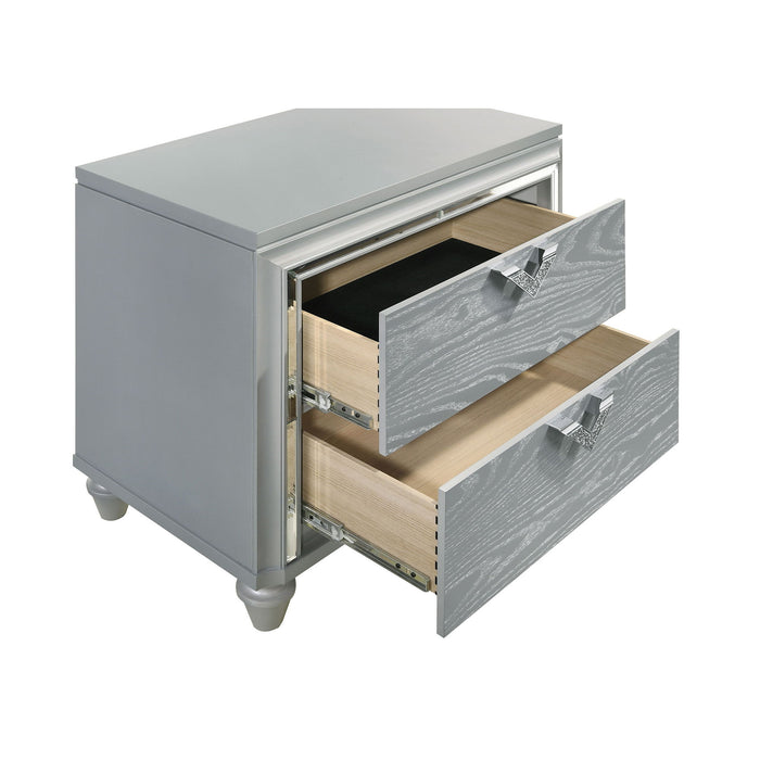 Delacroix - 2 Drawer Nightstand With Felt Lined Top Drawer - Silver