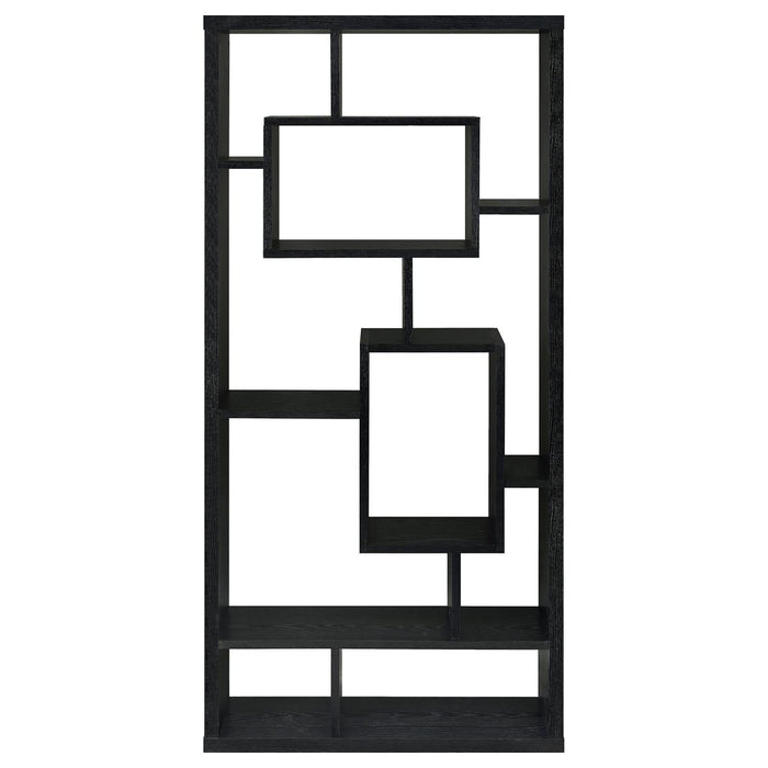 10 Shelf Open Back Bookcase With Geometric Design - Black