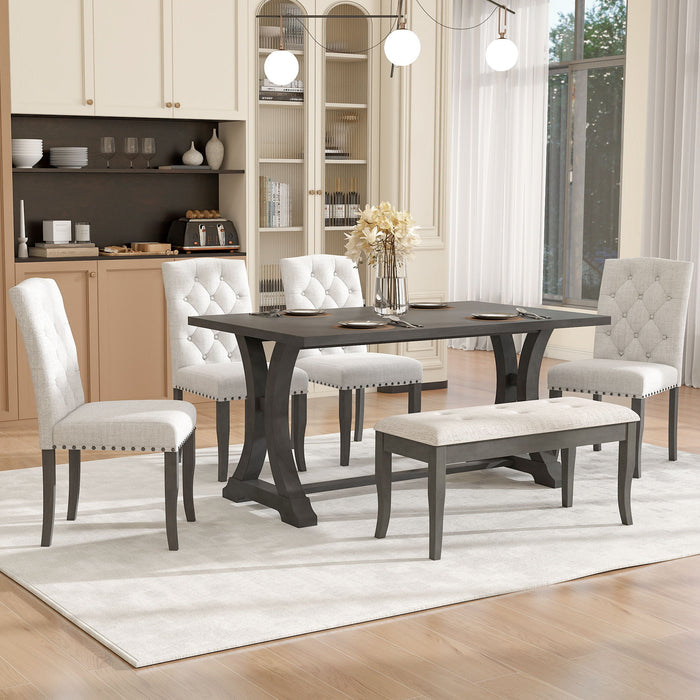 Dining Table Set With 4 Upholstered Chairs And Bench