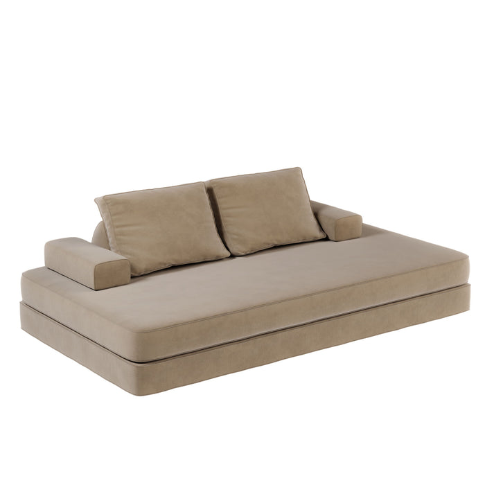 Multifunctional Convertible Sofa Bed With 2 Tumbler Backrests And 2 Pillows, Deep Seat Couch