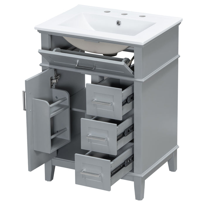 Modern Bathroom Vanity With Sink, Flip Drawer & 3 Drawers, Soft Close Hinges, Adjustable Shelf