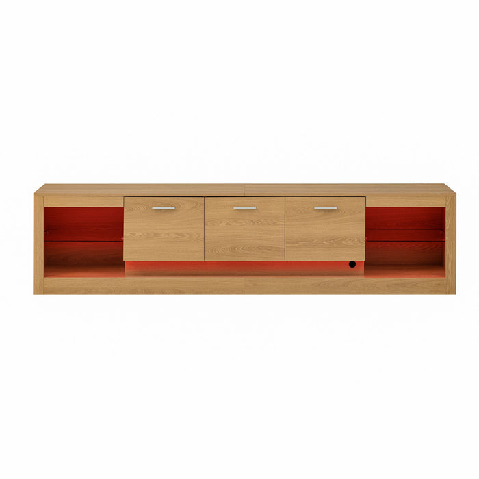 TV Stand With 6 Cabinets & 2 Open Compartments, Entertainment Center For TVs Up To 90'', Television Console - Natural Wood