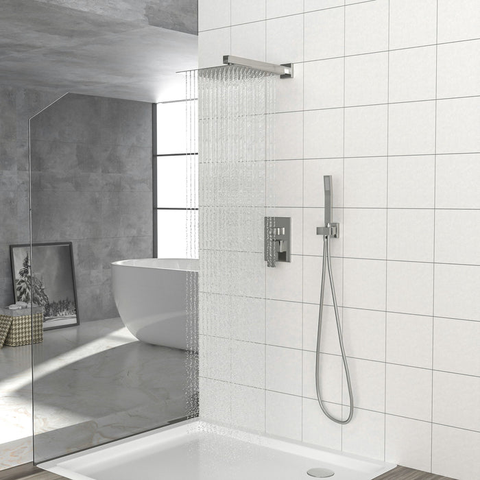 Dual Shower Head System With 12" Wall Mounted Square Rain Shower And Rough In Valve