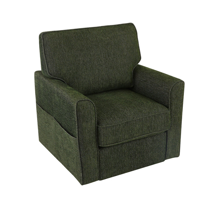 360° Swivel Accent Barrel Armchair With Side Pockets, Compact Design