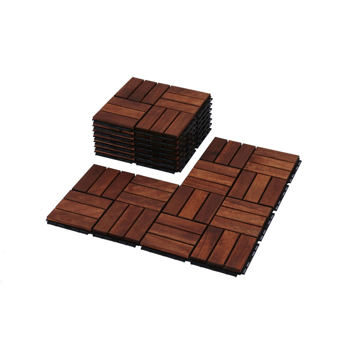 Acacia Wood Interlocking Deck Tiles Checker Pattern For Outdoor Flooring