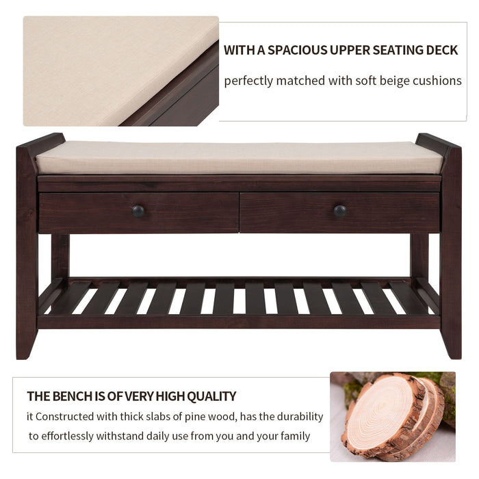 Multipurpose Entryway Shoe Rack With Cushioned Seat And Drawers