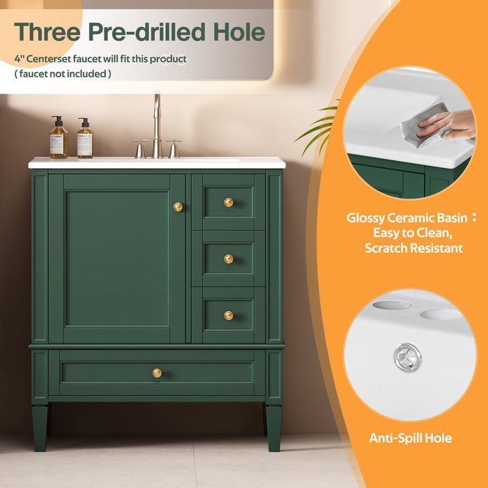 Bathroom Vanity With Sink, 3 Drawer Storage Cabinet