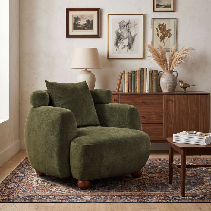 Clubchair, Bucket Chair, Decorative Sofa With Pillow, For Living Roon - Olive Green