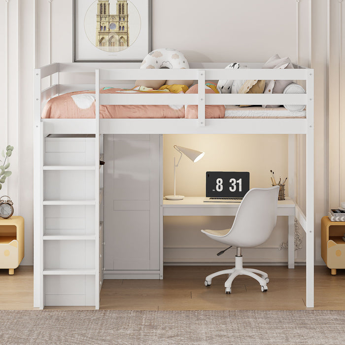Loft Bed With Built In Wardrobe, Desk, Shelves And Drawers