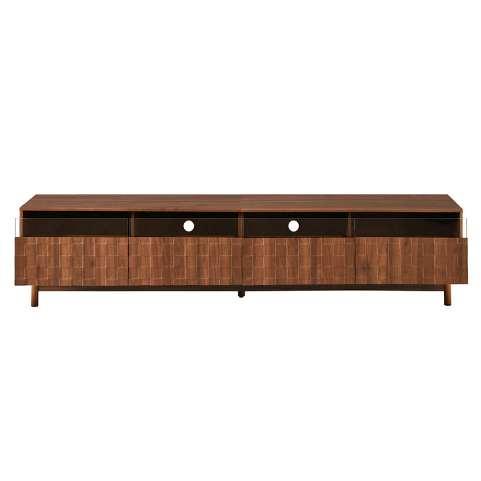 TV Stand With LED Lights And Glass Drawers For Living Room - Walnut
