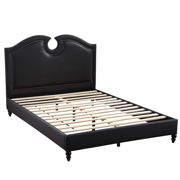 California King Size Bed With Nailhead Trim And Cut Out - Black