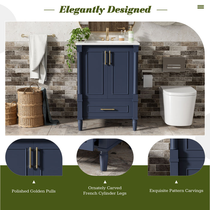 Bathroom Vanity With Ornate French Cylinder Legs, Soft Close Drawer