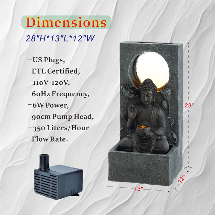 Zen - Outdoor Buddha Waterfall Fountain - Black