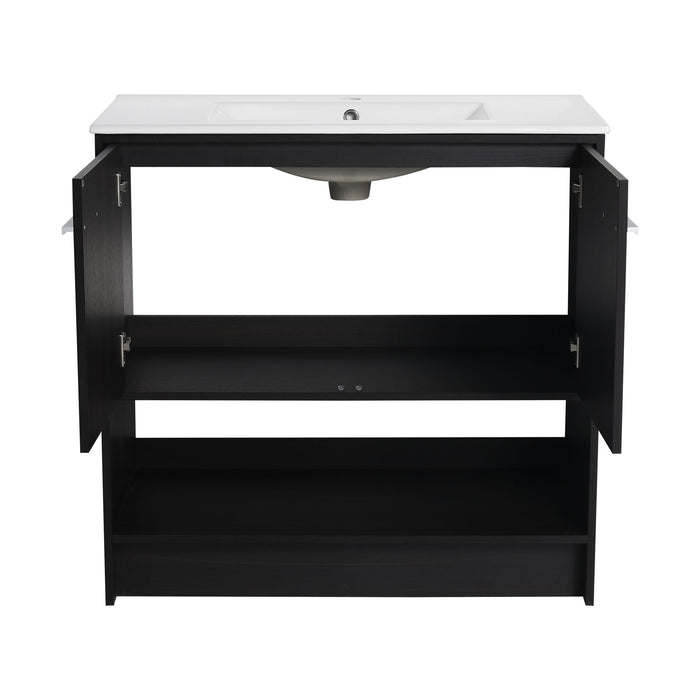 Modern Bathroom Vanity With Ceramic Sink, Freestanding Cabinet, Soft Closing Doors