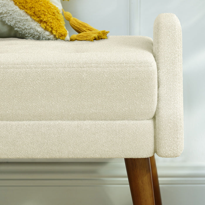 Modern Living Room Bench With Looped Yarn Fabric And Rubber Wooden Legs