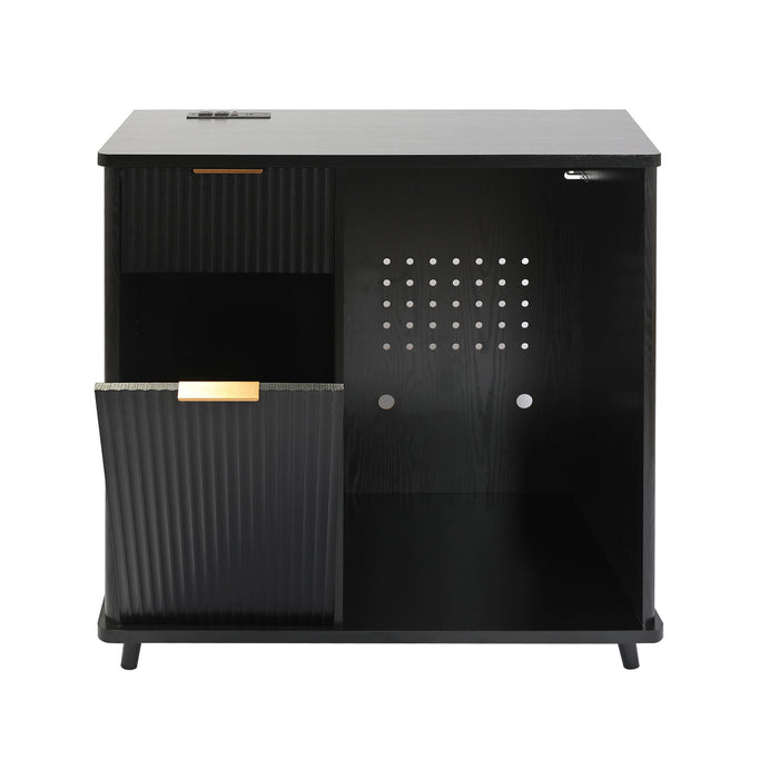 Fluted Coffee Bar Cabinet With Mini Fridge Space & Charging Station