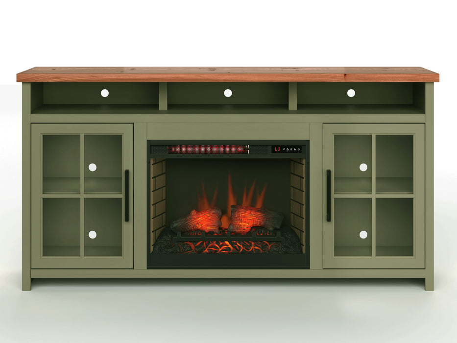 74" Fireplace TV Stand Console For TVs Up To 85" - Sage Green And Fruitwood