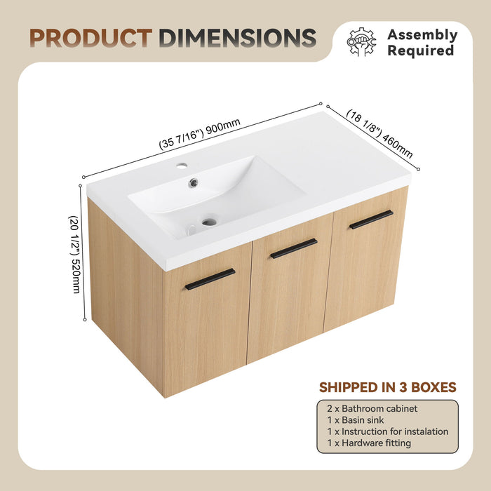 Wall Mounted Floating Bathroom Vanity With Sink, 3 Door Modular Cabinet