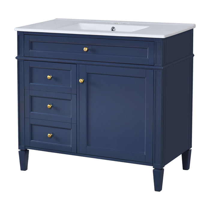 Bathroom Vanity With Top Sink, Modern Bathroom Storage Cabinet, 2 Drawers And A Tip-Out Drawer, Single Sink Bathroom Vanity - Blue