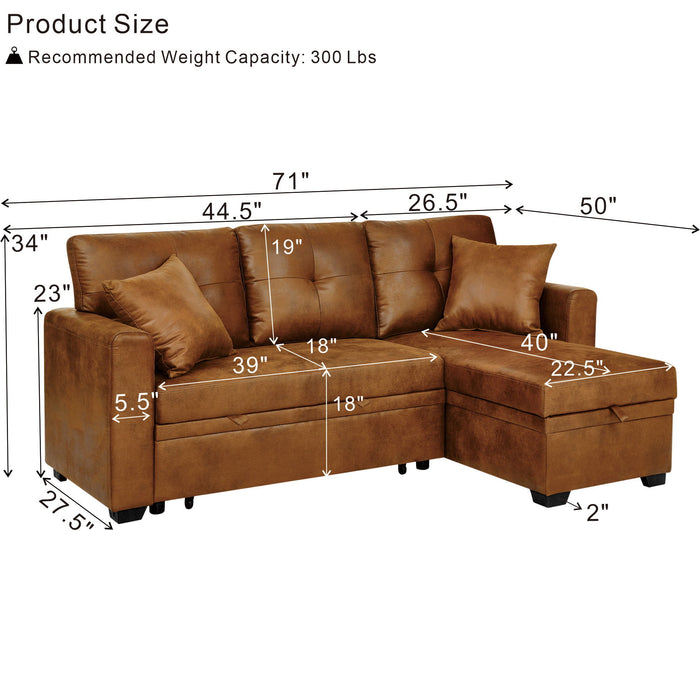 Sectional Sofa With Pull Out Bed, Reversible Chaise