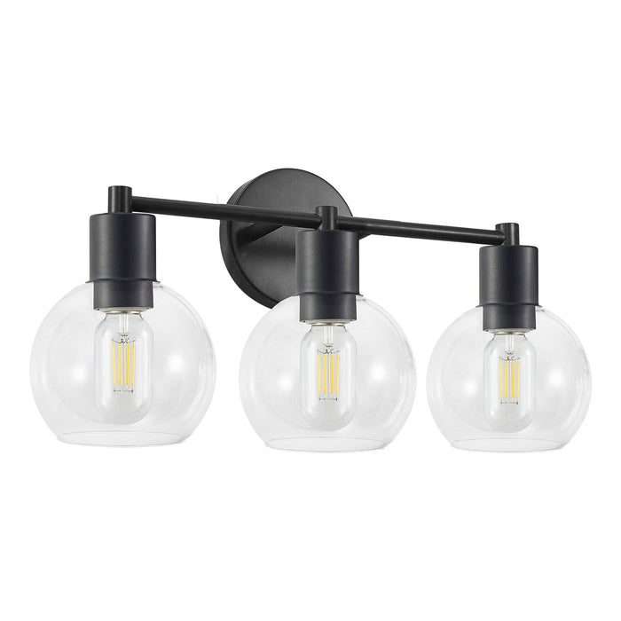 3 Light Globe Bathroom Vanity Light With Clear Glass Shades - Black