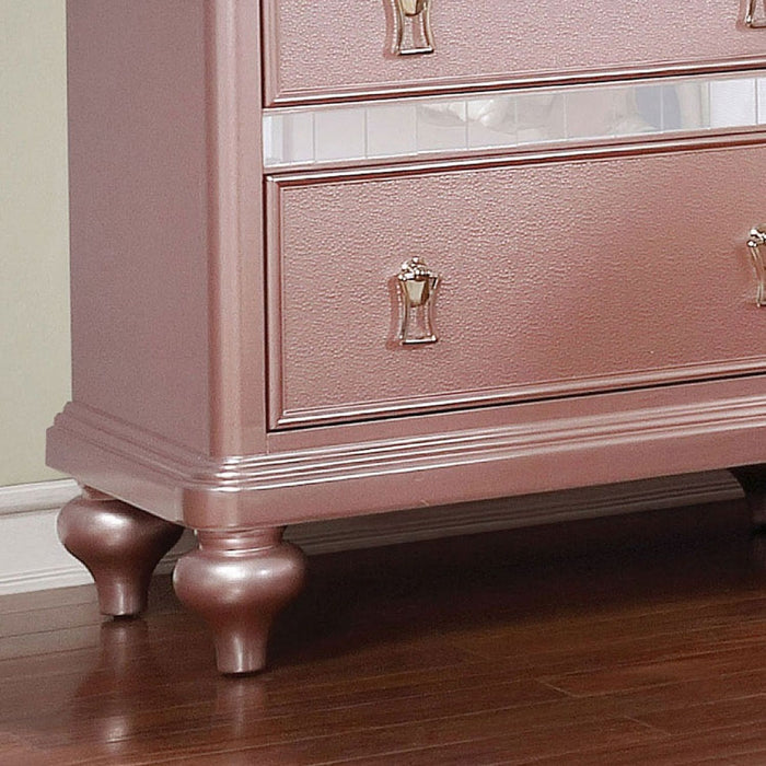 Nightstand With Mirror Accent Panels, 2 Drawer Design - Rose Gold