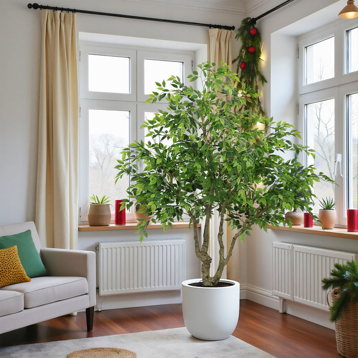 Tall Artificial Banyan Tree With A Natural Trunk And Lifelike Leaves - Green