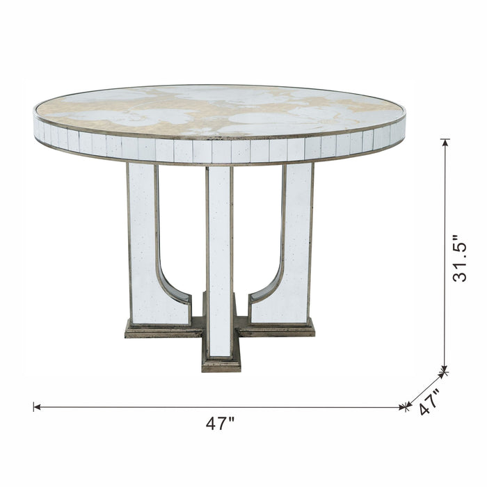 Round Dining Table With Elegant Floral Design And Mirrored - Silver Multi