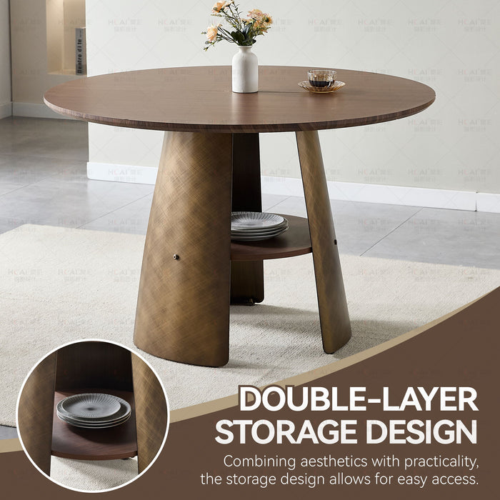 Round Dining Table - Reddish Brown / Walnut