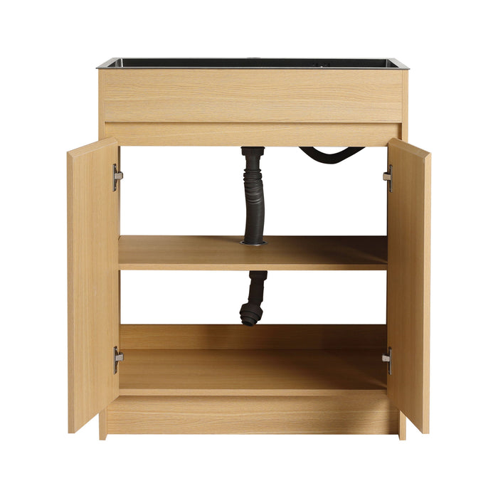 28" Freestanding Bathroom Vanity With Sink, Soft Close Doors - Oak