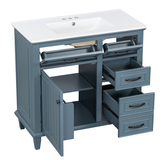 Modern Bathroom Vanity With Sink Top, Flip Drawers, Adjustable Shelf