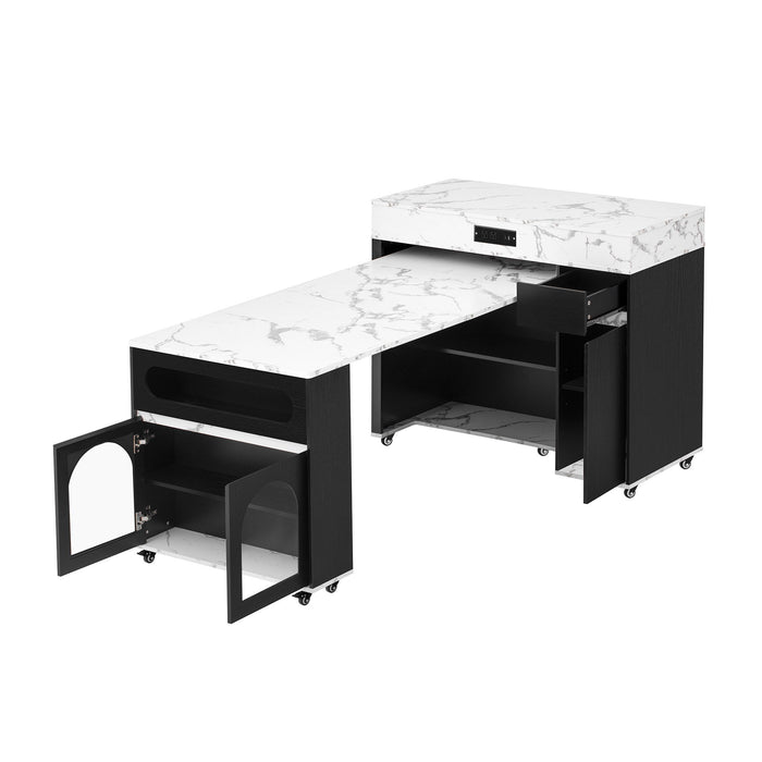 Extendable Dining Table With Folding Top, Rolling Kitchen Island With Drawers And Power Outlet