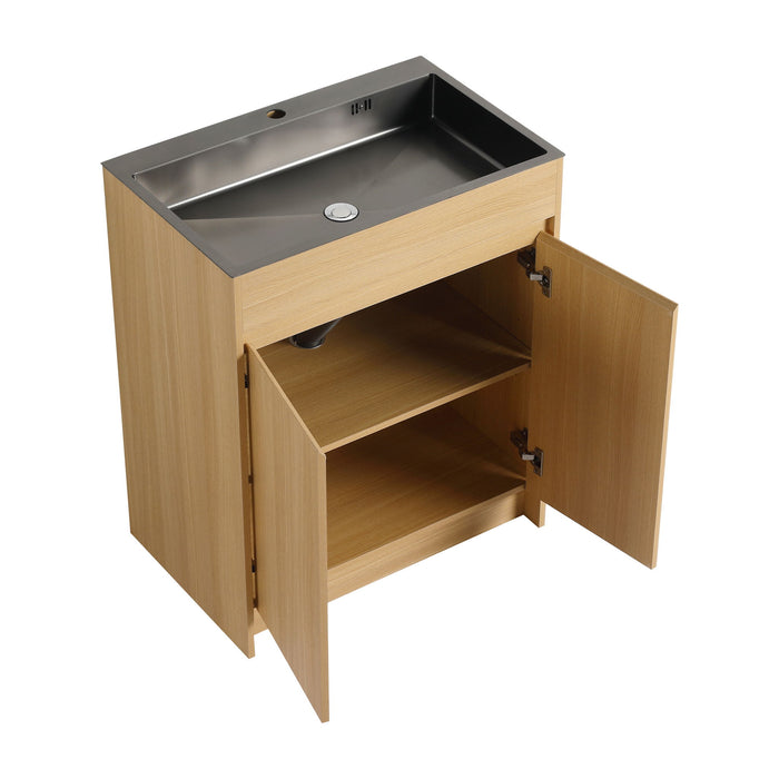 28" Freestanding Bathroom Vanity With Sink, Soft Close Doors - Oak