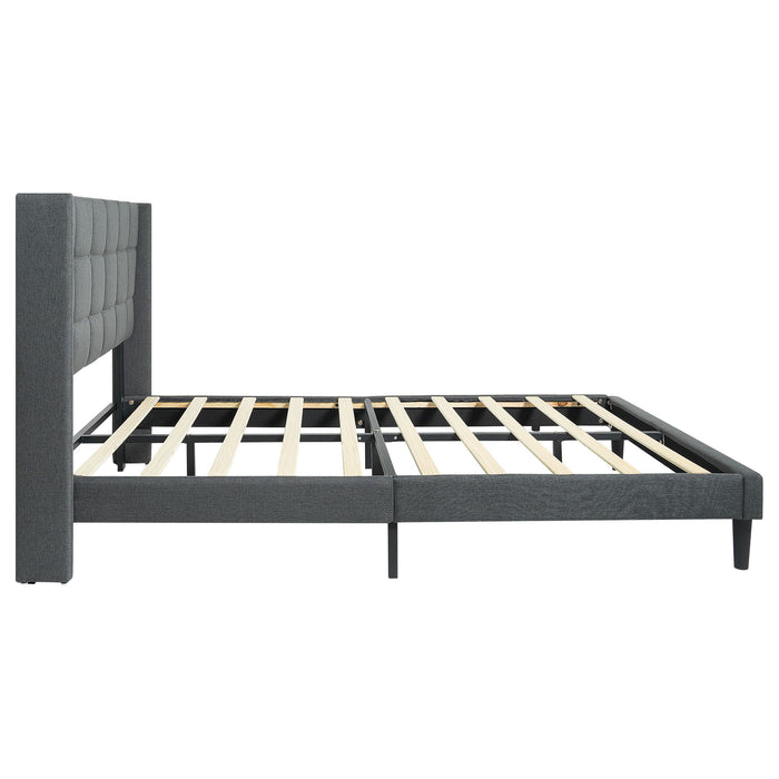 Queen Size Upholstered Platform Bed Frame With Button Tufted Linen Fabric Headboard - Dark Gray