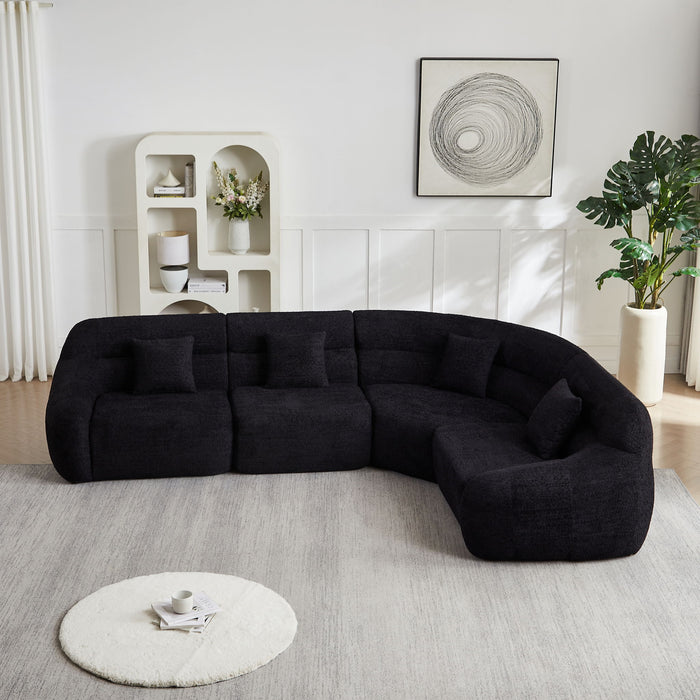 Luxury Curved Corner Sectional Sofa With 4 Pillows