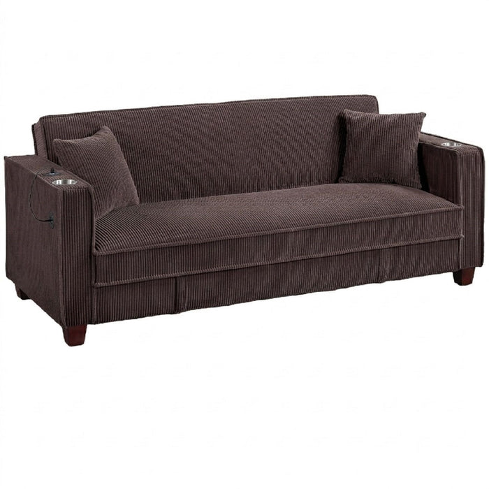 Modern Convertible Sofa With Hidden Storage USB Port, Cup Holder