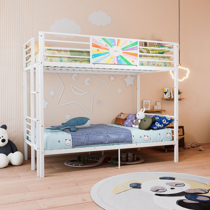 Bunk Bed, Convertible To 2 Separate Twin Size Beds & Full Length Guardrail & Ladder, No Box Spring Needed - White