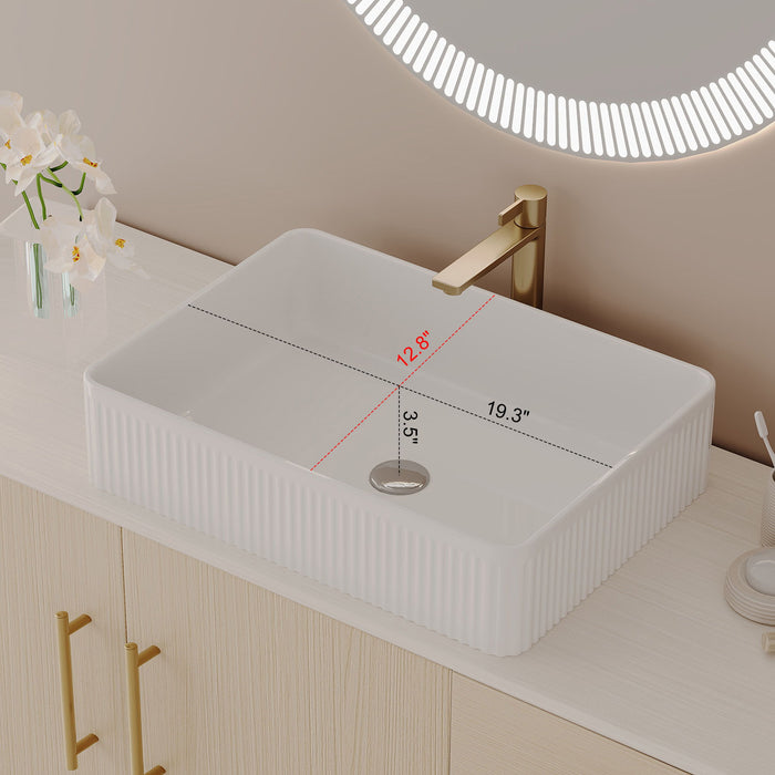 Bathroom Vanity With Vessel Sink Accent Free Standing Cabinet - Ameican White Oak / Gold / White