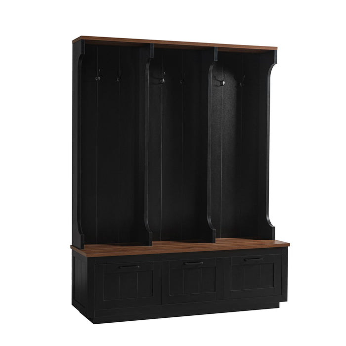 Hall Tree With Bench And Shoe Storage, 3 Large Drawers, Open Storage Shelves & Hooks