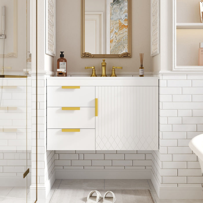 Modern Wall Mounted Bathroom Cabinet With Ceramic Sink, Soft-Closing Drawer And Door