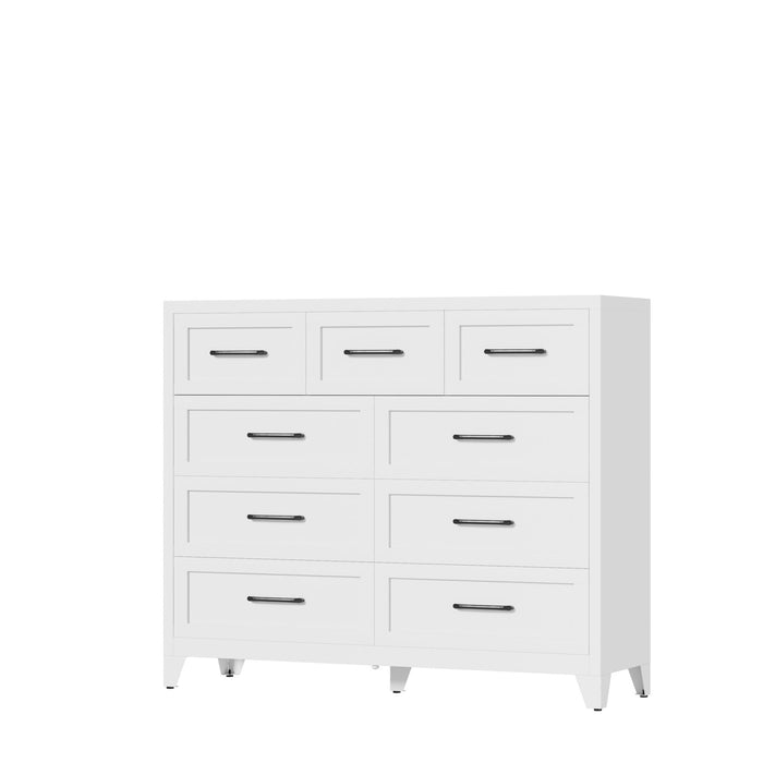 9-Drawer Tall Dresser With Smooth Gliding Drawers - White