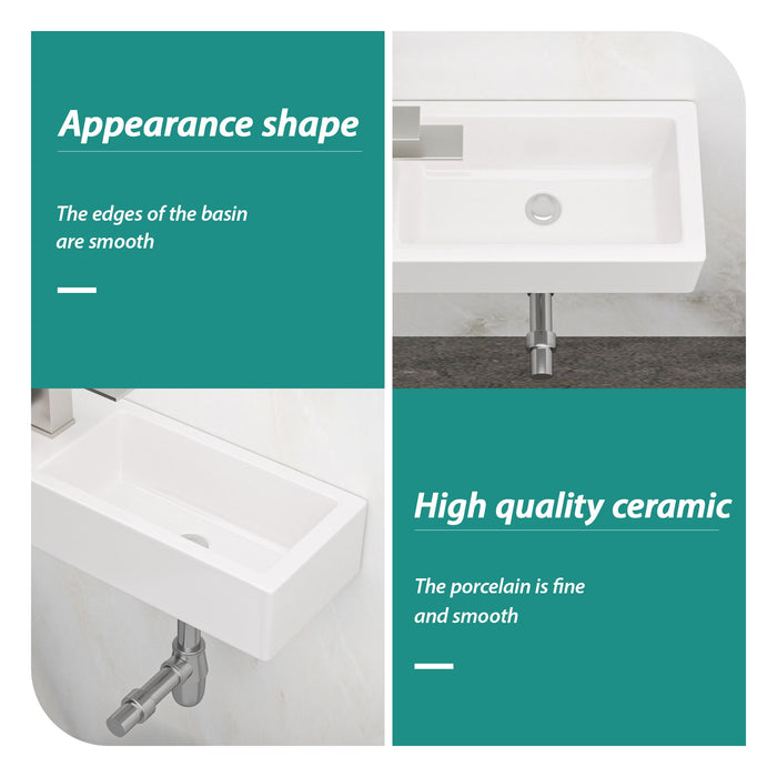 Modern Ceramic Rectangle Wall Mount Bathroom Sink With Single Faucet Hole