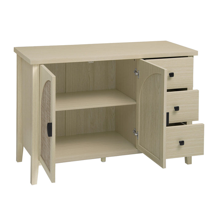 Rattan 2 Door 3 Drawer Cabinet, Suitable For Bedroom - Natural