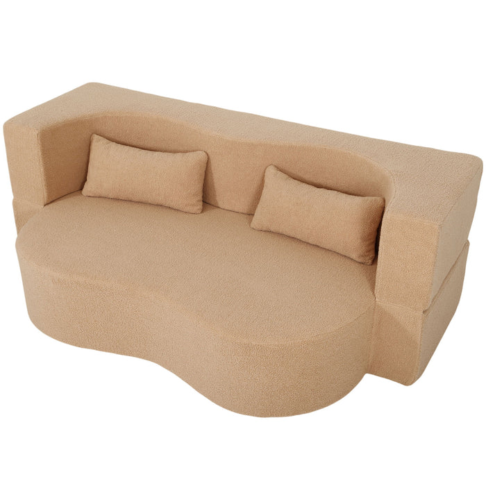 2 In 1 Convertible Full Size Folding Loveseat Couch With Soft Teddy Fabric