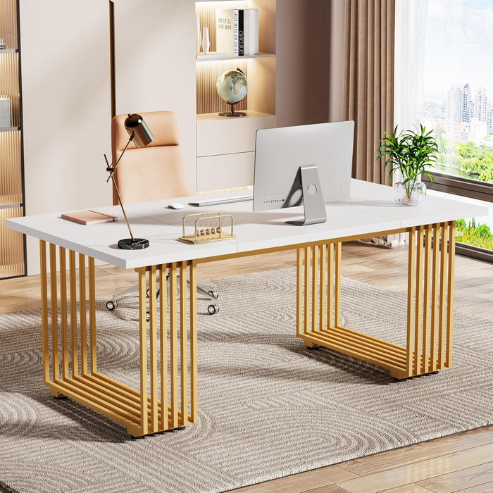 Office Executive Desk For Home Office - White / Gold