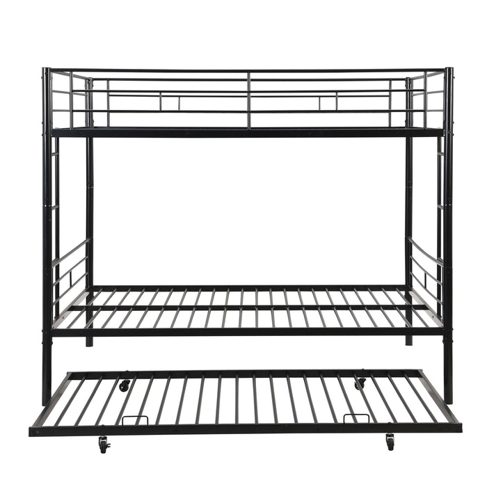 Full Over Full Modern Metal Bunk Bed With Trundle - Black