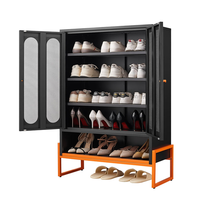 Modern Metal Shoe Cabinet With DoublebSided Mesh Doors And Adjustable Partitions